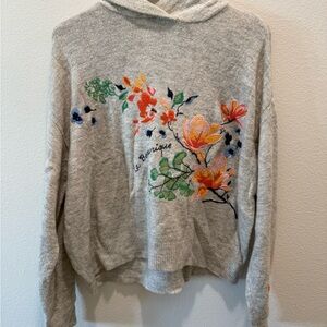 Floral Embroidered Gray Hoodie
